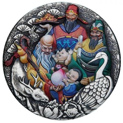 Fu Lu Shou - 5 Oz - stříbrná sběratelská mince (delivery 23.6)