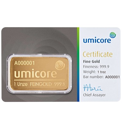 Umicore - 1 Oz - investeringsgullbarre