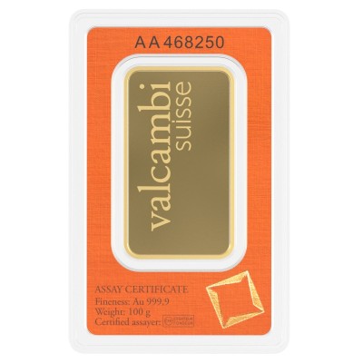 Valcambi 100g - Investeringsgullbarre (støpt/stemplet)