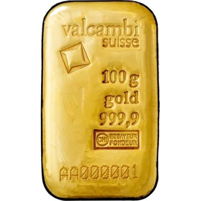 Valcambi 100g - Investeringsgullbarre (støpt/stemplet)