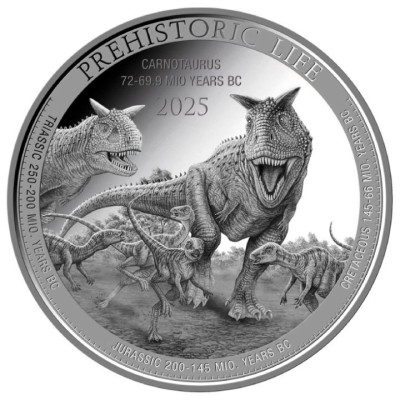 Carnotaurus (Prehistoric Life) 2025 - 1 Oz - stříbrná sběratelská mince
